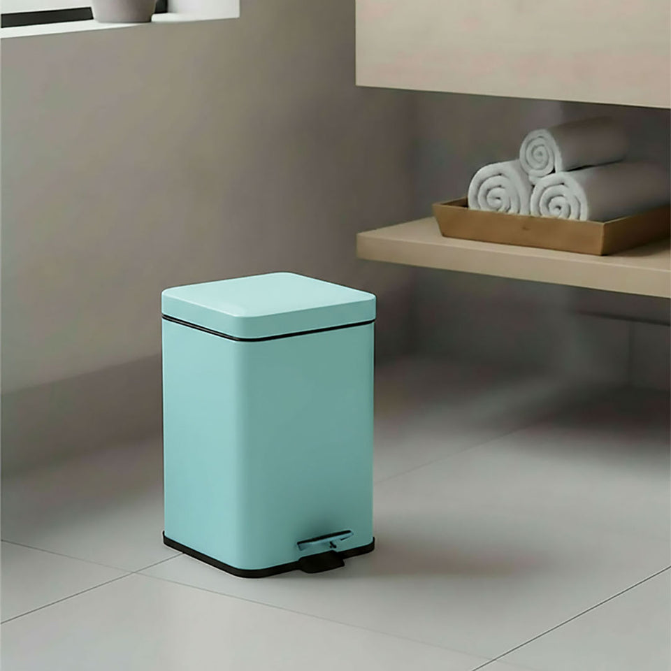 SOGA 2X Foot Pedal Stainless Steel Rubbish Recycling Garbage Waste Trash Bin Square 6L Blue
