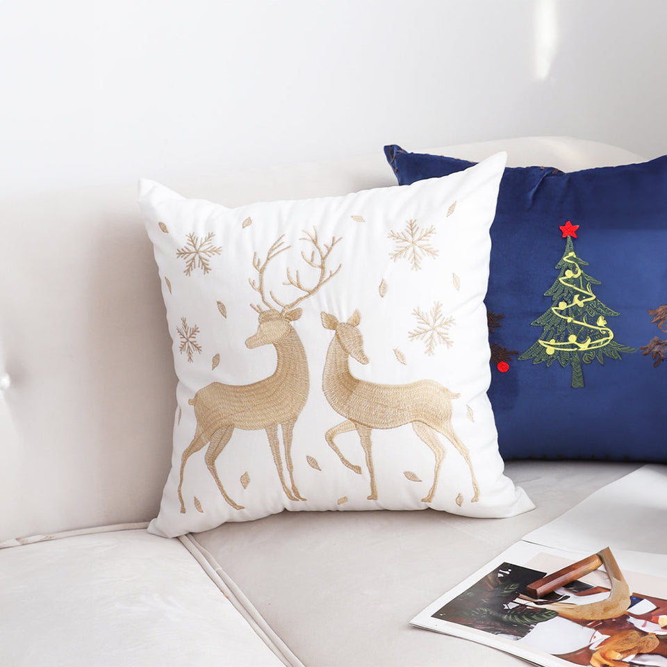 SOGA 2-Pack 45cm White & Gold Christmas Reindeer Throw Pillows