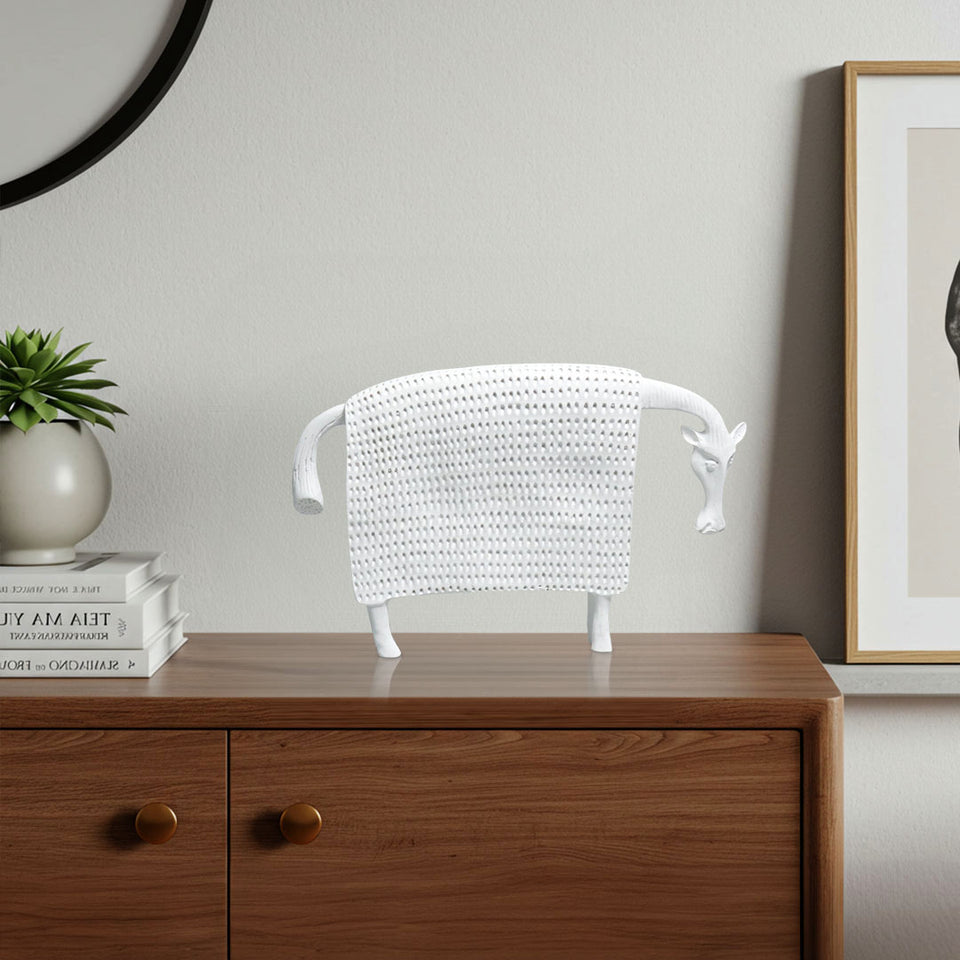 SOGA 24cm White Cow Sculpture with Dotted Pattern in Resin for Modern Home Decor