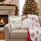 SOGA Christmas Bundle – Red Christmas Tree Fleece Throw & White Festive Holiday Pillows