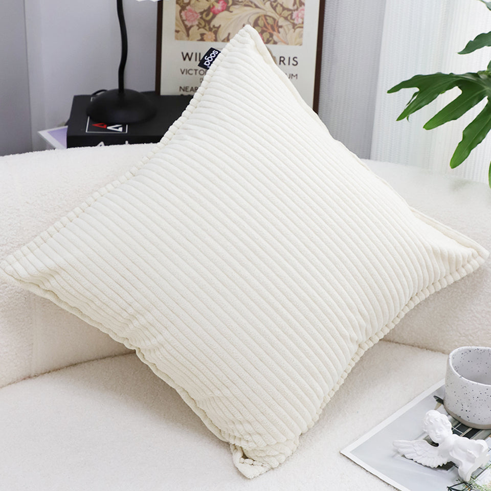 SOGA 50cm Beige Corduroy Wabi-Sabi Striped Throw Pillow