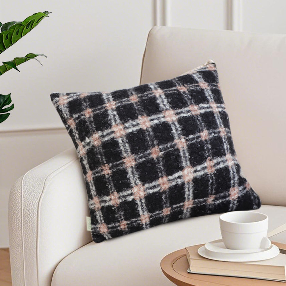 SOGA 50cm Modern Plaid Pattern Blush Pink Gray Decorative Throw Pillow