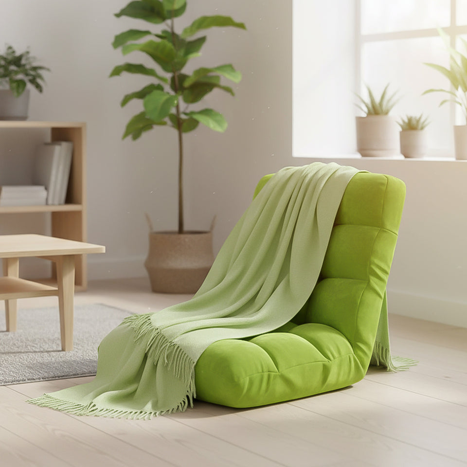 SOGA Home & Living Bundle – Green Acrylic Knitted Throw Blanket & Green Floor Recliner Sofa
