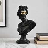 SOGA 40cm Black Classical Bust Resin Sculpture with Gold Eye Mask for Modern Home Decor