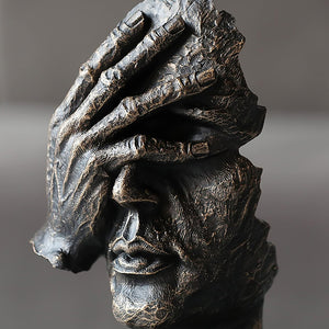 SOGA 30cm Black Resin Sculpture Covered Eyes Face Design Modern Art for Home Decor