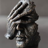 SOGA 30cm Black Resin Sculpture Covered Eyes Face Design Modern Art for Home Decor