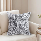 SOGA 50cm Modern Charcoal Palm Leaf Print Contemporary Throw Pillow