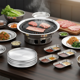 SOGA Kitchenware Bundle – Silver Grilling Plate, Divided Sauce Pan & Portable Charcoal BBQ Grill
