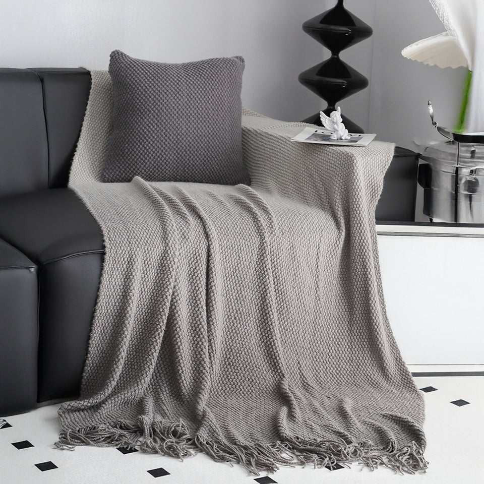 SOGA 2X 127x170cm Star Grey Blanket – Gradient Tassel Throw for Cozy Home Comfort