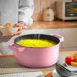 SOGA 2X Cast Iron 22cm Enamel Porcelain Stewpot Casserole Stew Cooking Pot With Lid Pink
