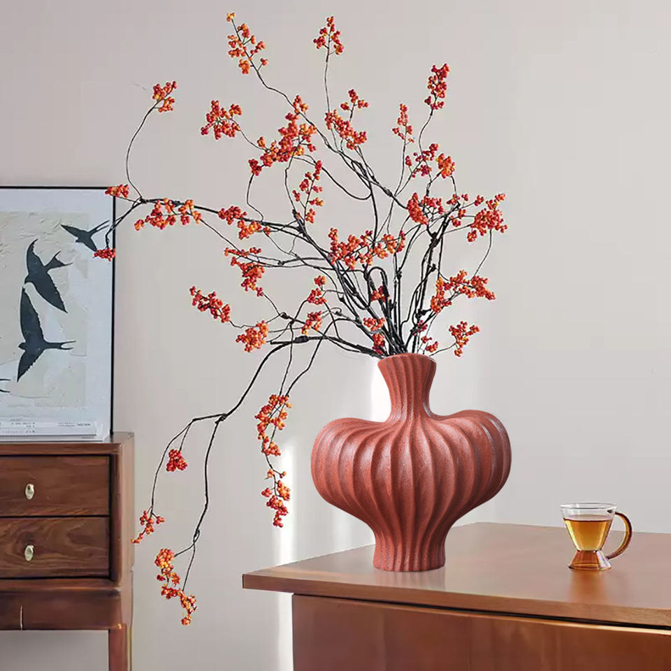 SOGA 2X 25X24cm Ornament Matte Red Small Vases Countertop Decoration Accessories Porch Crafts Home Decor