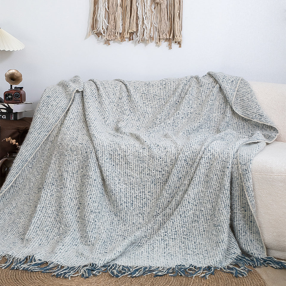 SOGA 2X Light Blue-Gray Tassel Throw Blanket 160x200cm Soft Polyester