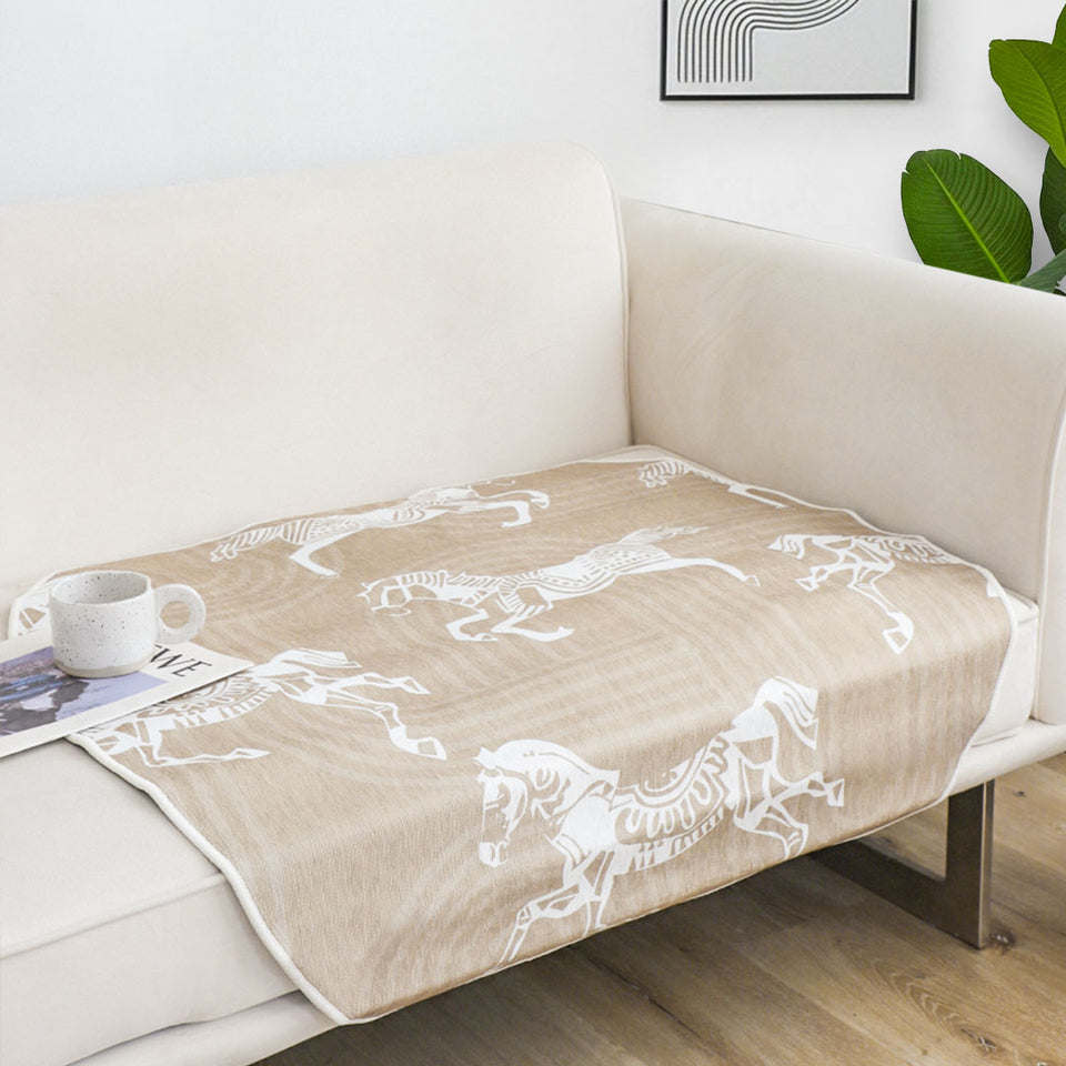 SOGA One-Seater Beige Horse Print 90x90cm Throw Blanket Sofa Cover