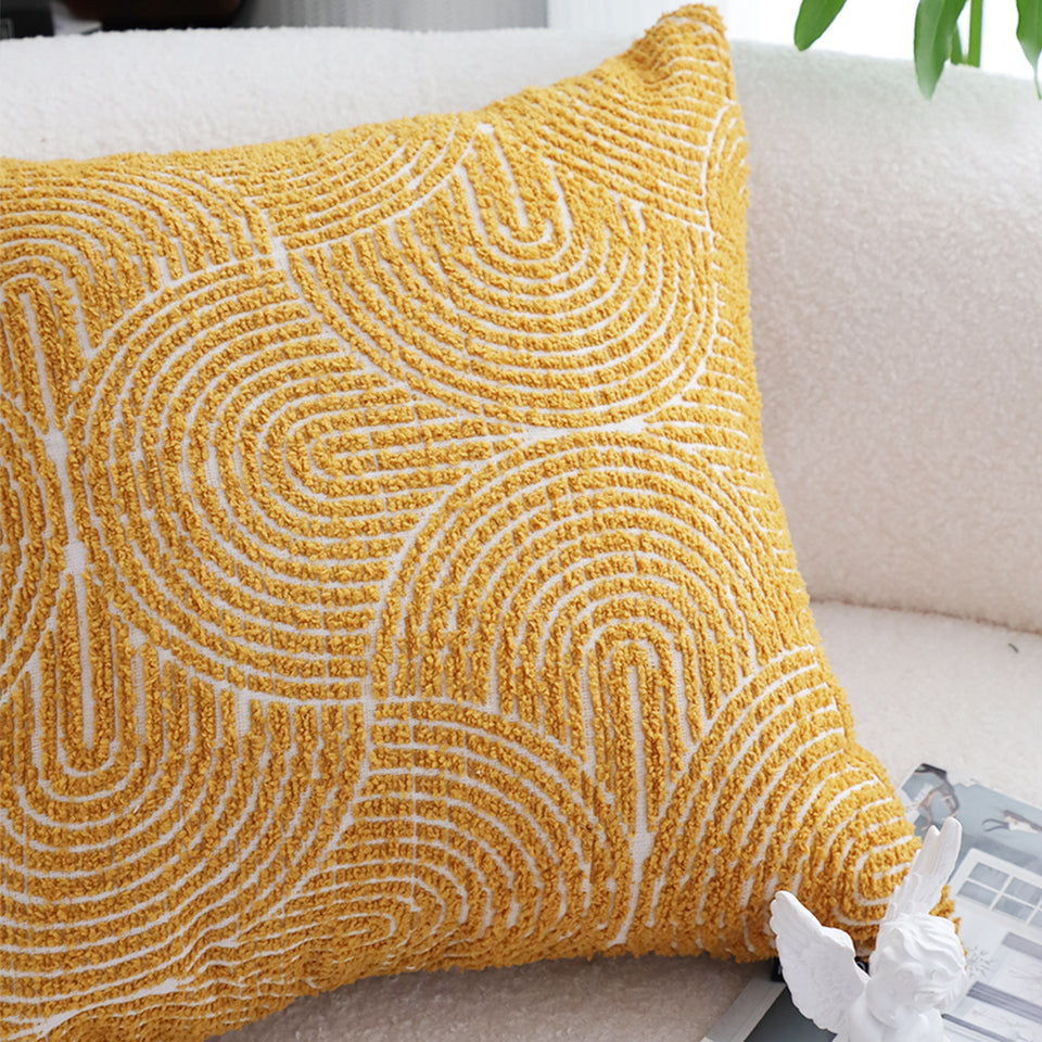 SOGA 2X 50cm Mustard Yellow Throw Pillow Geometric Indoor and Outdoor Corded for Home Decor