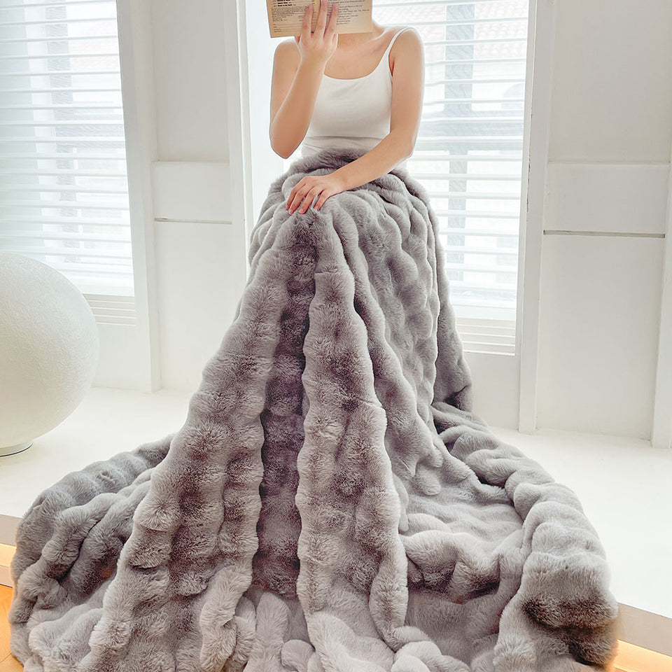SOGA 200cm Grey Fur Fuzzy Super Soft and Cozy Fluffy Throw Blanket