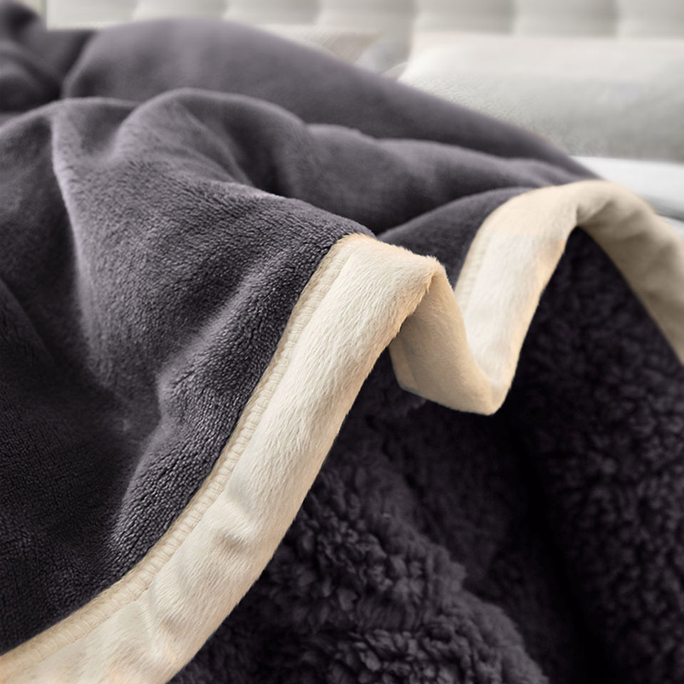 SOGA 2X Dark Grey Throw Blanket Warm Cozy Double Sided Thick Flannel Coverlet Fleece Bed Sofa Comforter