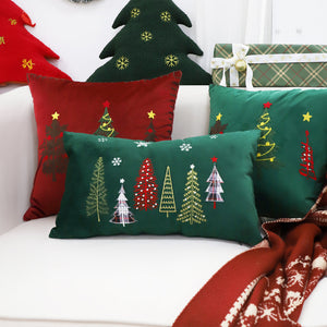 SOGA 30cm Dark Green Christmas Forest Embroidered Lumbar Pillow
