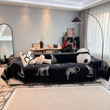 SOGA Four-seater Black Sofa Cover Leopard Print 180x420cm Polyester