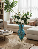 SOGA 67cm Blue Glass Tall Floor Vase and 12pcs White Artificial Fake Flower Set