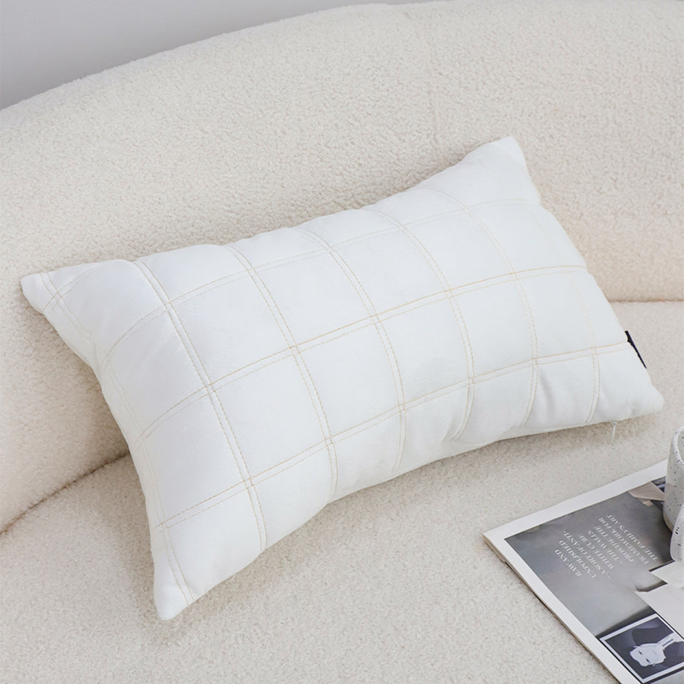 SOGA 30cm White Quilted Grid Pattern Decorative Throw Pillow