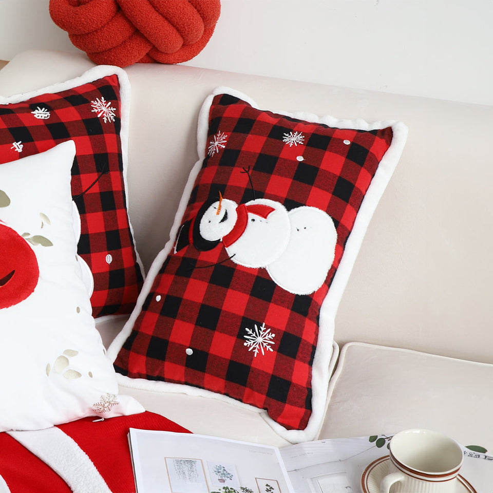 SOGA 30cm Red Christmas Snowman Lumbar Throw Pillow