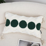 SOGA 30cm Cream Green Circle Pom Chevron Tassel Decorative Pillow