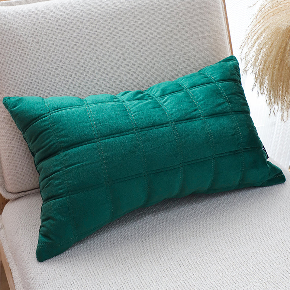 SOGA 30cm Green Velvet Quilted Grid Pattern Decorative Throw Pillow