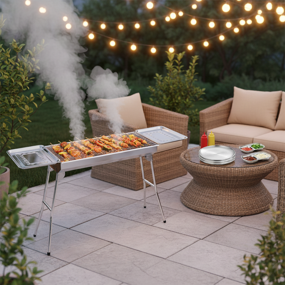 SOGA Kitchenware Bundle – Stainless Steel Skewers Grill, Silver Grilling Plate & Sauce Pan