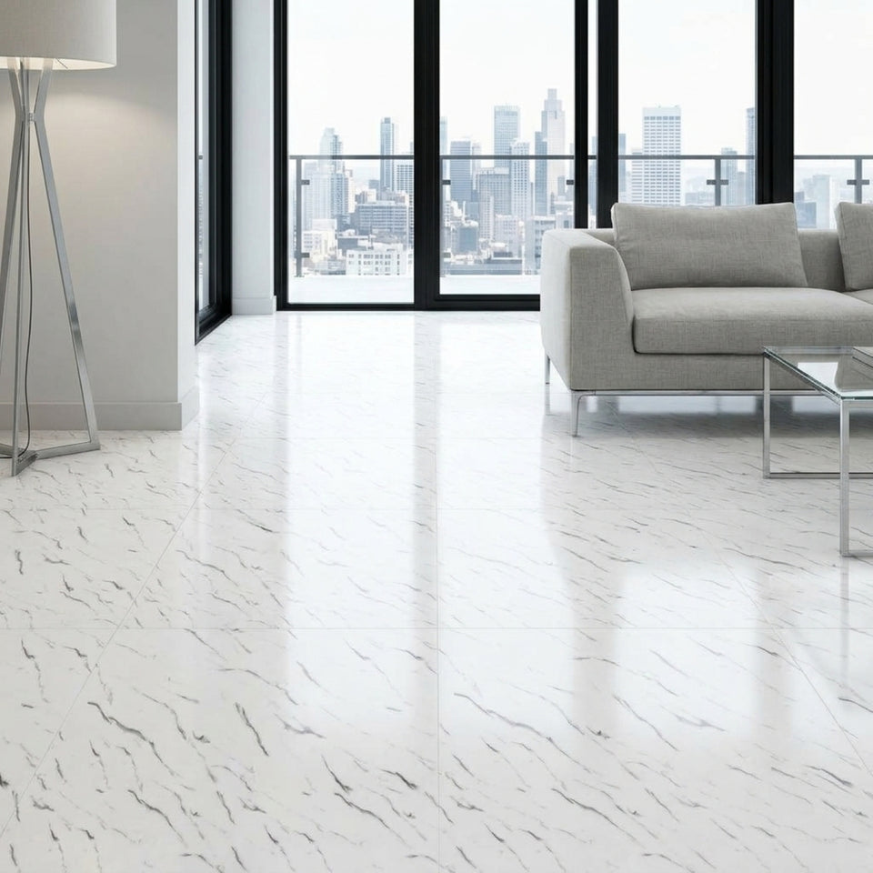 SOGA Peel & Stick Floor and Wall Tiles 60 x 60cm 10 Pack White Faux Marble