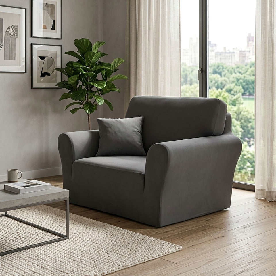 SOGA 1-Seater Grey Sofa Cover Couch Protector High Stretch Lounge Slipcover Home Decor