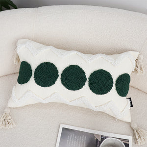 SOGA 2X 30cm Cream Green Circle Pom Chevron Tassel Decorative Pillow