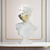 SOGA 40cm White Classical Bust Sculpture Resin with Gold Striped Mask for Modern Home Decor