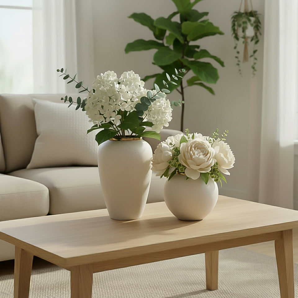 SOGA Home & Living Bundle – Plain White Ceramic Flower Vases for Elegant Living Room Decor