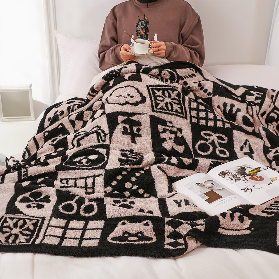 SOGA 2X 130x160cm Throw Blanket  Black and White New Year Limited Edition Peace and Joy Plush Cozy
