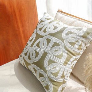 SOGA 2X 50cm Artistic Olive Green White Geometric Pattern Throw Pillow