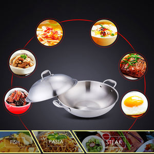 SOGA 2X 3-Ply 42cm Stainless Steel Double Handle Wok Frying Fry Pan Skillet with Lid