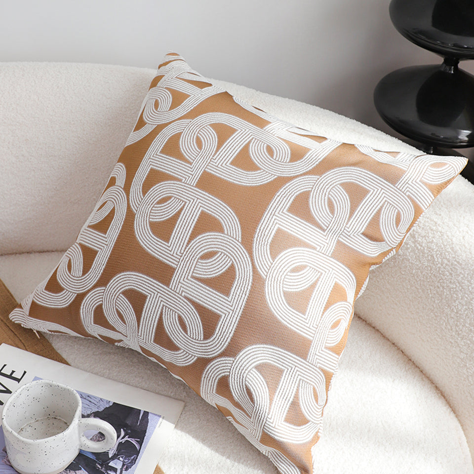 SOGA 2X 50cm Artistic Camel Brown White Geometric Pattern Throw Pillow