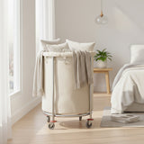SOGA Stainless Steel Commercial Round Soiled Linen Laundry Trolley Cart with Wheels White