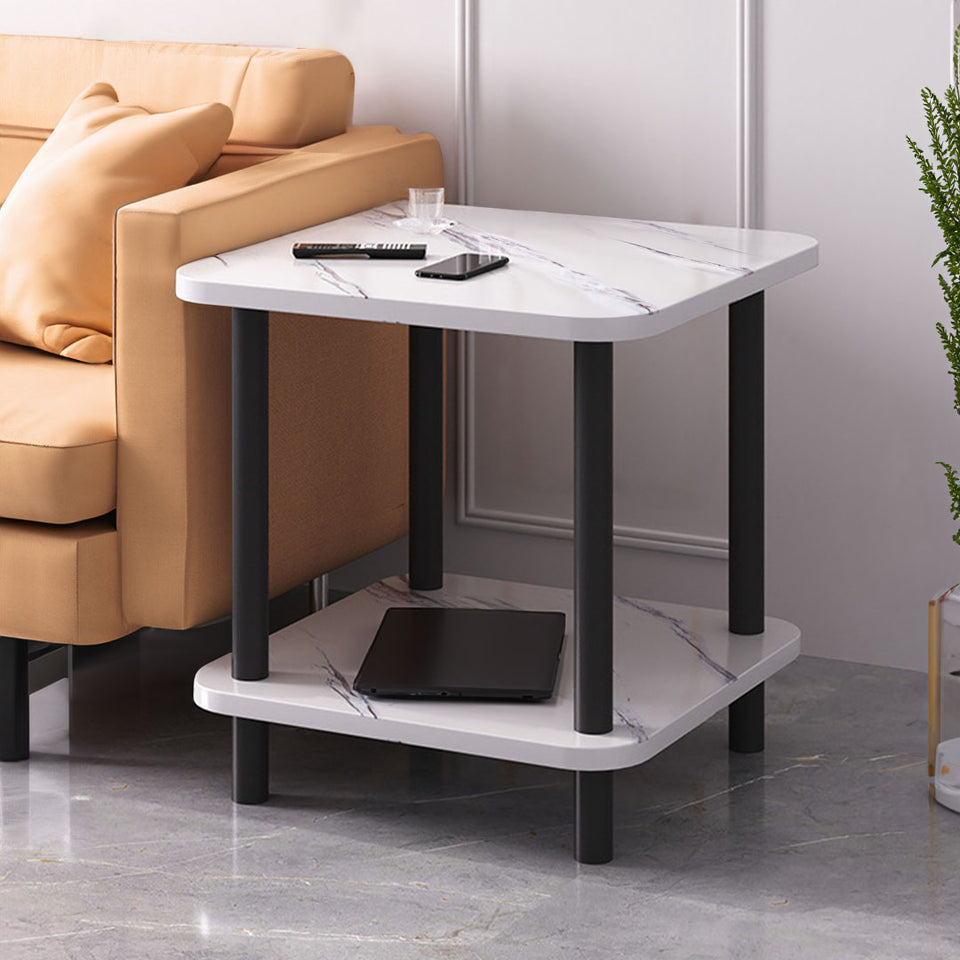 SOGA 2X 60cm White Ceramic Side Table Stone Pattern Modern Design with Metal Legs