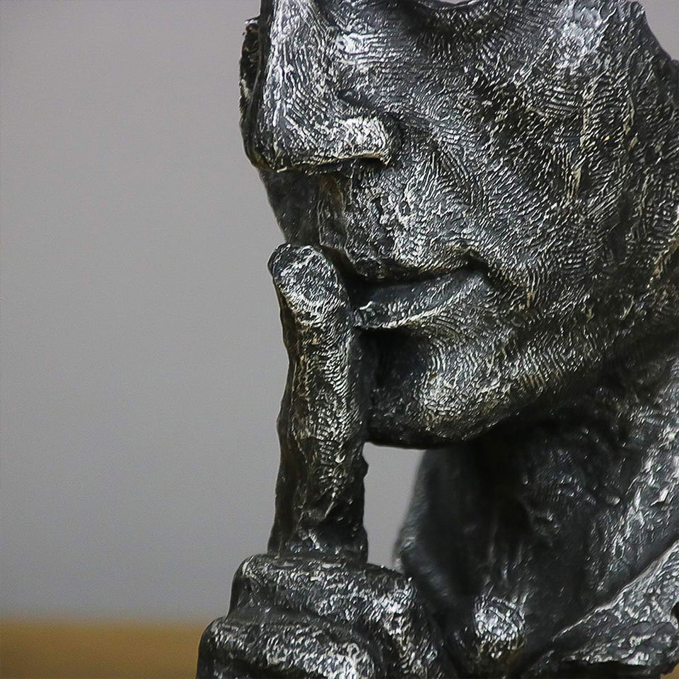 SOGA 31cm Black Resin Sculpture Silent Shush Face Design Modern Art for Home Decor