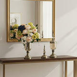 SOGA 2x Clear Glass Flower Vase with Lid and White Flower Filler Vase Bronze Set