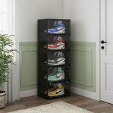 SOGA 5 Tier Black Portable Shoe Organiser Sneaker Footwear Folding Plastic Bin Stackable Storage Box with Magnetic Door