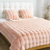 SOGA 2X 160X200cm Throw Blanket Pink Double Layer Rabbit Fur Cozy Comfort with Stylish Decor