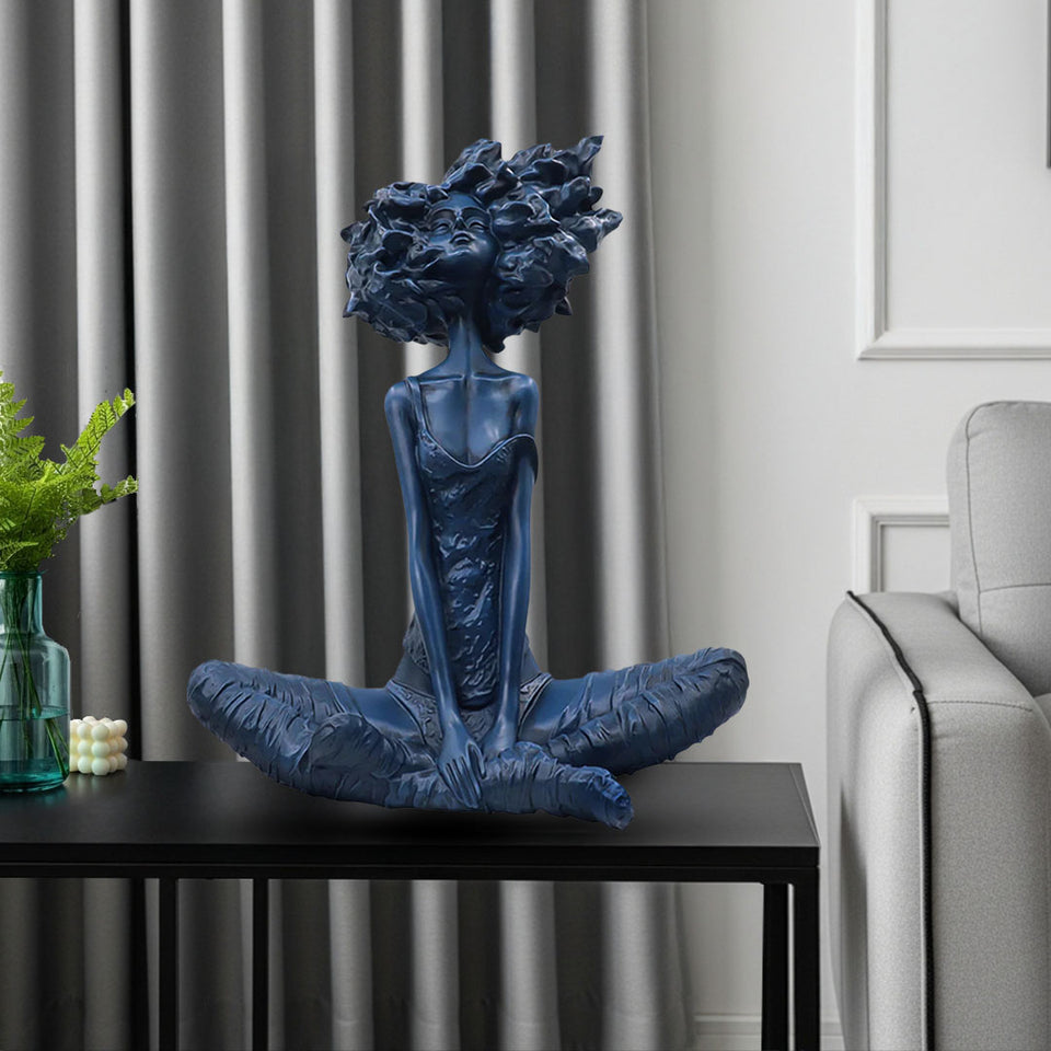 SOGA 59cm Blue Resin Sculpture Abstract Yoga Girl Design for Home Decor
