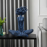 SOGA 59cm Blue Resin Sculpture Abstract Yoga Girl Design for Home Decor