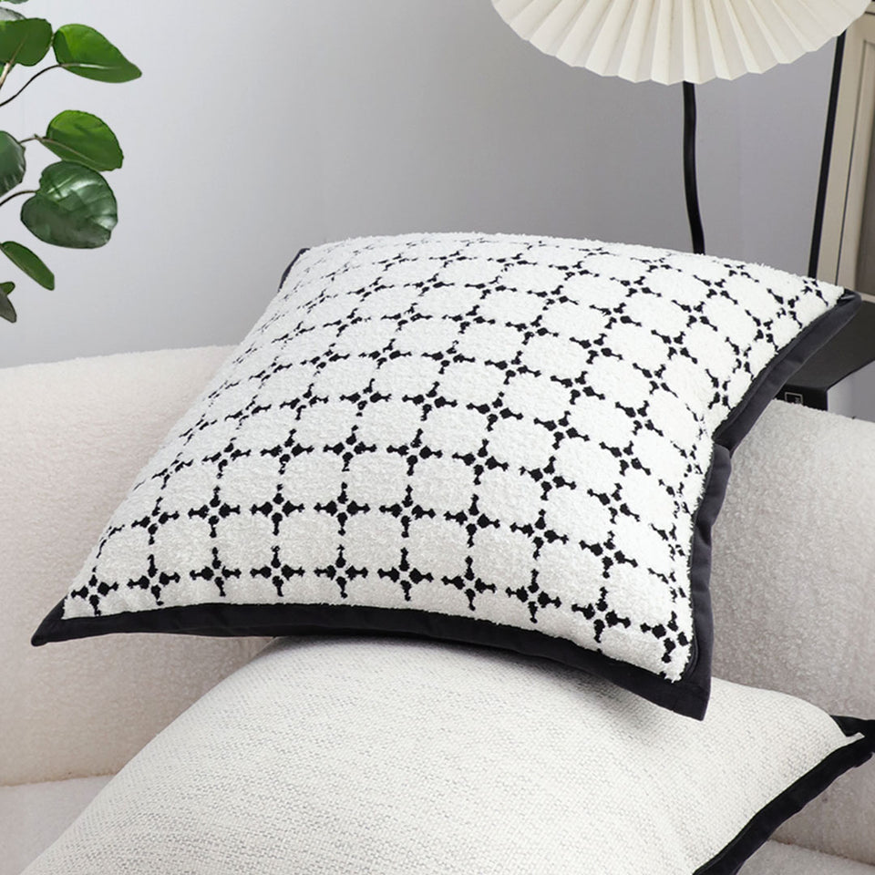 SOGA 50cm Moroccan Black Cross Pattern Black Trim Decorative Throw Pillow