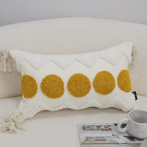 SOGA 2X 30cm Cream Yellow Circle Pom Chevron Tassel Decorative Pillow