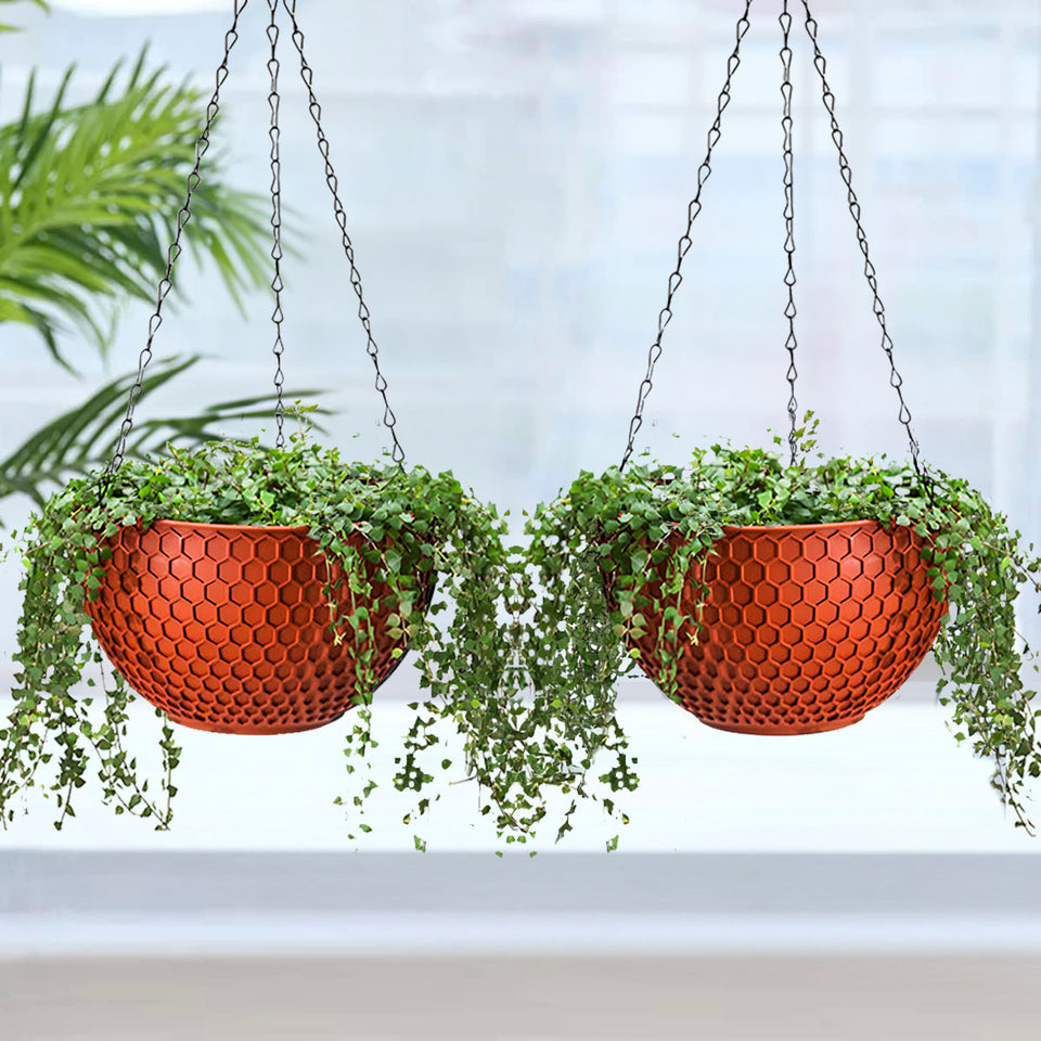 SOGA 2X Red Large Hanging Resin Flower Pot Self Watering Basket Planter