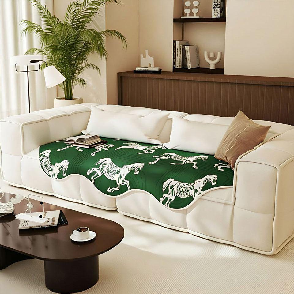 SOGA Three-Seater Green Horse Print 90x210cm Throw Blanket Sofa Cover