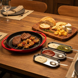 SOGA Kitchenware Bundle – Acacia Cutting Board, Cast Iron Skillet & Silver Nordic Plate Set